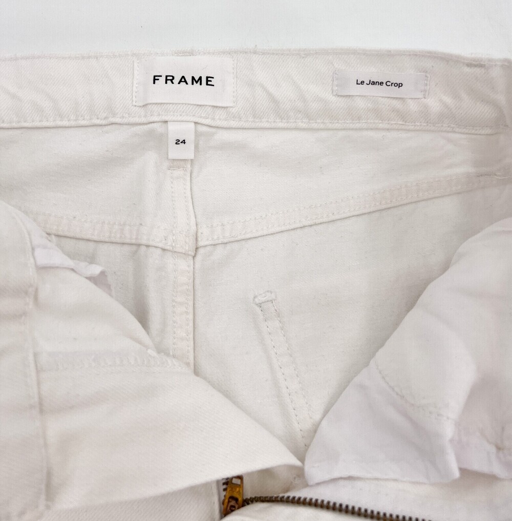 NEW Frame Jeans Womens 24 White Denim Distressed Ripped Mini Slit Le Jane Crop - Picture 10 of 15